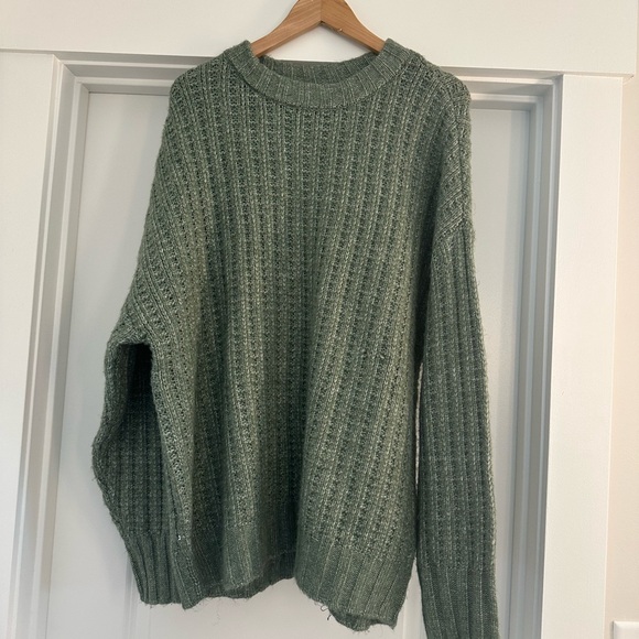 American Eagle, Women’s Green and Cream, Ribbed Knit Sweater, Size XL - Picture 1 of 5